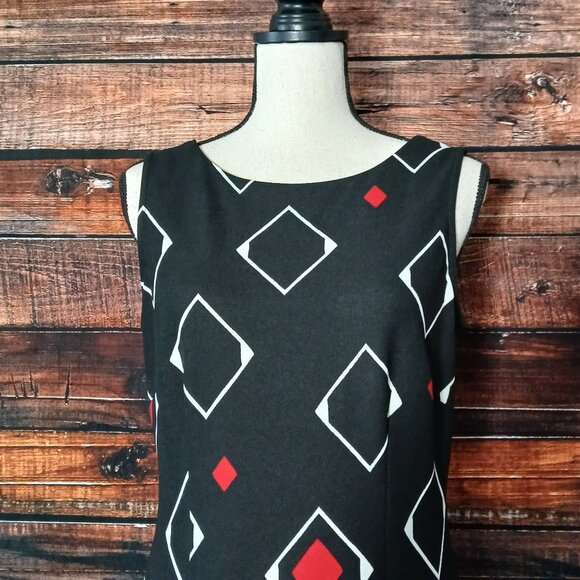 Maya Brooke Dress 8 Pencil Sheath Black Red Diamond Stretch Zip Back - Picture 4 of 9